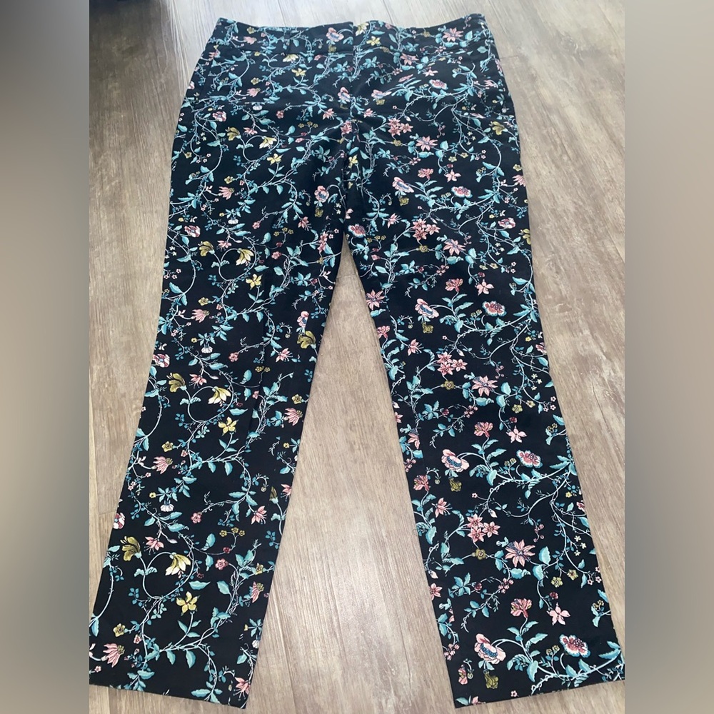 LOFT Black Floral Skinny Ankle Pants
